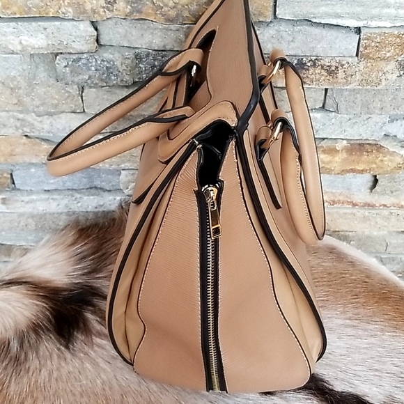 Tan Faux Leather Extra Large Shoulder Tote Bag With Removable Strap - Picture 4 of 16